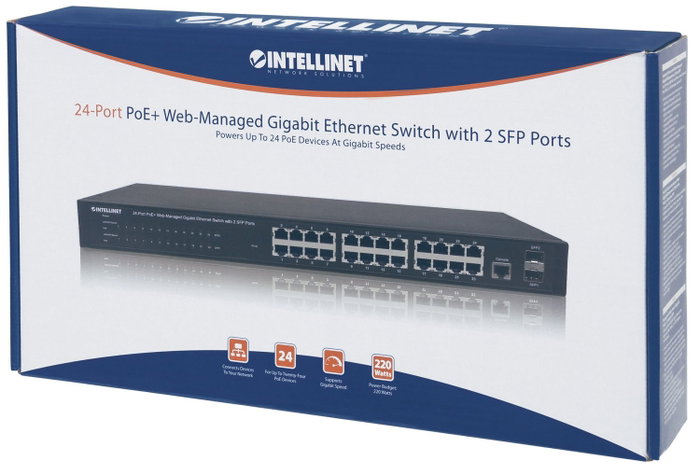 Intellinet 560559 Switch Gigabit Ethernet de 24 puertos PoE+ y 2 puertos SFP Intellinet 560559 Switch Gigabit Ethernet de 24 puertos PoE+ y 2 puertos SFP