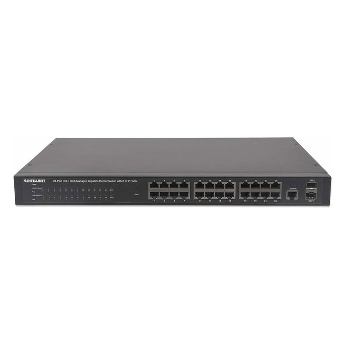 Intellinet Switch Web-Managed Gigabit Ethernet 24 Puertos PoE+ (IEEE 802.3at/af) con 2 Puertos SFP, Capacidad de Conmutación 52 Gbit/s, Montaje en Rack Intellinet Switch Web-Managed Gigabit Ethernet 24 Puertos PoE+ (IEEE 802.3at/af) con 2 Puertos SFP, Capacidad de Conmutación 52 Gbit/s, Montaje en Rack