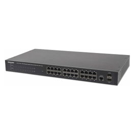 Intellinet Switch Web-Managed Gigabit Ethernet 24 Puertos PoE+ (IEEE 802.3at/af) con 2 Puertos SFP, Capacidad de Conmutación 52 Gbit/s, Montaje en Rack