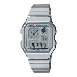 Casio A130WE-7A con correa de acero inoxidable gris