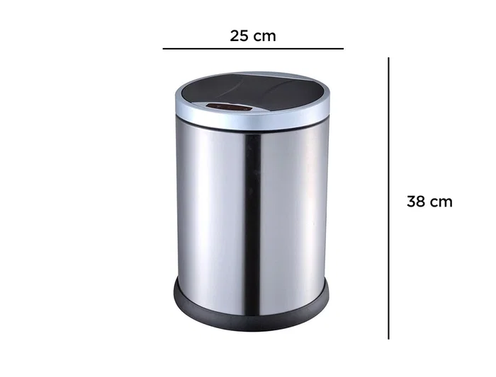 Q-connect Papelera con Sensor Automático de Metal, Cromada, Capacidad 10 Litros