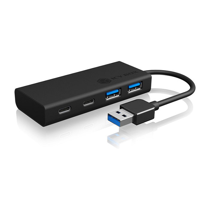 ICY BOX IB-HUB1426-U3 Hub USB 3.0 de 4 Puertos (2x USB-C, 2x USB 3.0) con Cable de 0.1 m, Aluminio y Plástico Negro - 5000 Mbit/s
