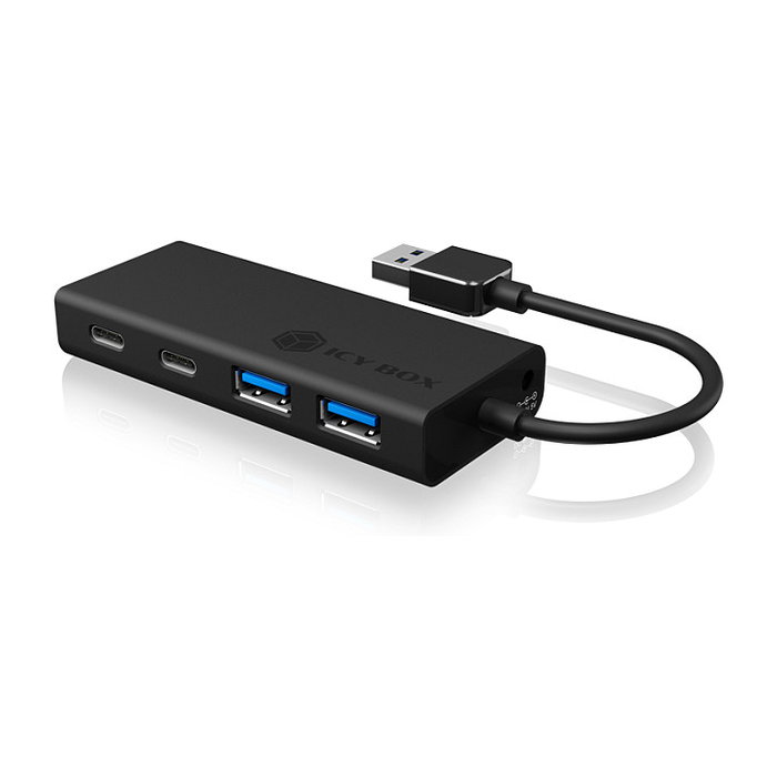 ICY BOX IB-HUB1426-U3 Hub USB 3.0 de 4 Puertos (2x USB-C, 2x USB 3.0) con Cable de 0.1 m, Aluminio y Plástico Negro - 5000 Mbit/s