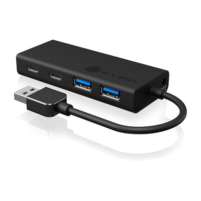 ICY BOX IB-HUB1426-U3 Hub USB 3.0 de 4 Puertos (2x USB-C, 2x USB 3.0) con Cable de 0.1 m, Aluminio y Plástico Negro - 5000 Mbit/s