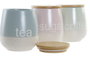 DKD Home Decor Botes de Gres y Rubberwood Pasteles Lianfeng, Surtido de 3 unidades