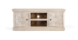 GINER Y COLOMER Mueble de TV con 2 puertas y 2 huecos en madera de mango color Arena