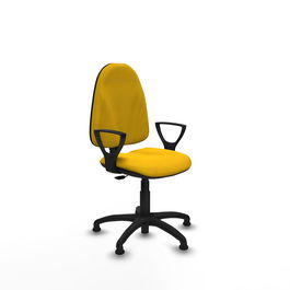 Silla de oficina Algarra con mecanismo Contacto permanente básico tapizada con Tela color Amarillo. Equipada con Base poliamida negra, Brazos fijosy Topes