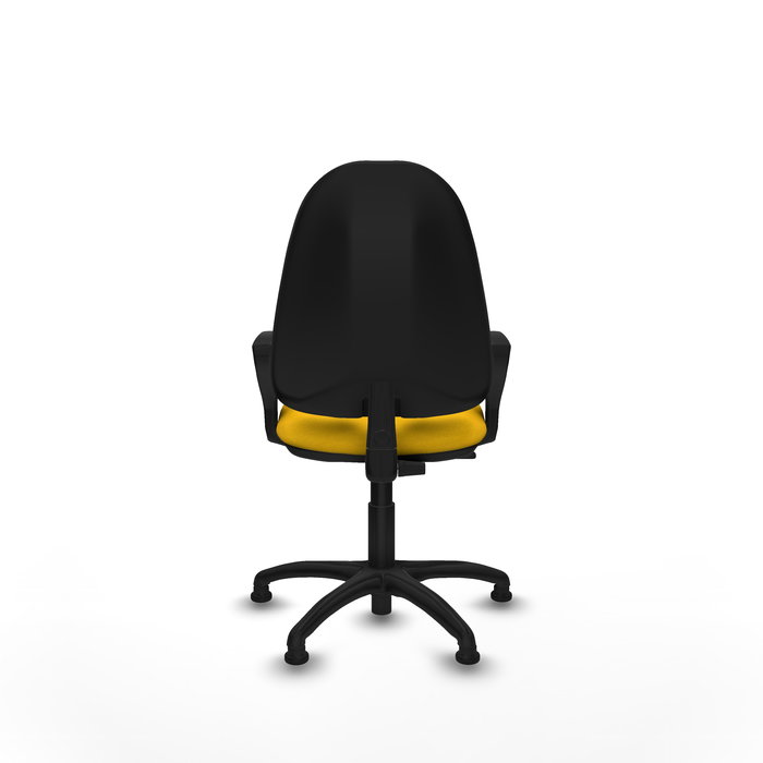 Silla de oficina Algarra con mecanismo Contacto permanente básico tapizada con Tela color Amarillo. Equipada con Base poliamida negra, Brazos fijosy Topes Silla de oficina Algarra con mecanismo Contacto permanente básico tapizada con Tela color Amarillo. Equipada con Base poliamida negra, Brazos fijosy Topes