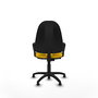 Silla de oficina Algarra con mecanismo Contacto permanente básico tapizada con Tela color Amarillo. Equipada con Base poliamida negra, Brazos fijosy Topes