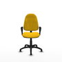 Silla de oficina Algarra con mecanismo Contacto permanente básico tapizada con Tela color Amarillo. Equipada con Base poliamida negra, Brazos fijosy Topes