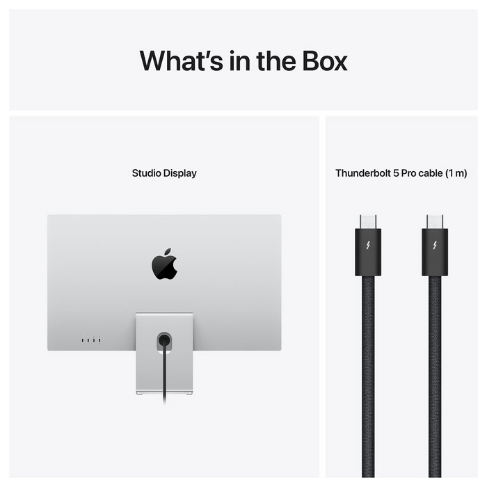 Apple Studio Display Monitor 27" 5K (5120x2880), Panel LED, True Tone, Cristal Estándar, Soporte Ajustable en Altura e Inclinación, 6 Altavoces, Cámara 12MP - Color Plata