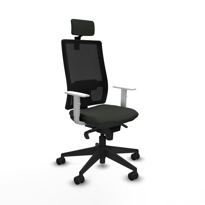 PIQUERAS Y CRESPO Silla de oficina Horna con mecanismo Sincro, Negro con reposabrazos blancos PIQUERAS Y CRESPO Silla de oficina Horna con mecanismo Sincro, Negro con reposabrazos blancos