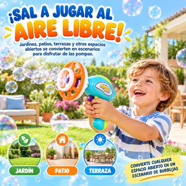 JugaToys Pistola lanzador de pompas con botella de líquido