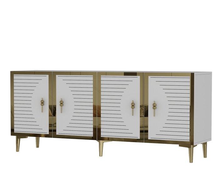 Hanah Home Consola 180 Blanco y Dorado 180 cm (An) x 75 cm (Al) x 32 cm (Pr)