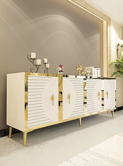 Hanah Home Consola 180 Blanco y Dorado 180 cm (An) x 75 cm (Al) x 32 cm (Pr)
