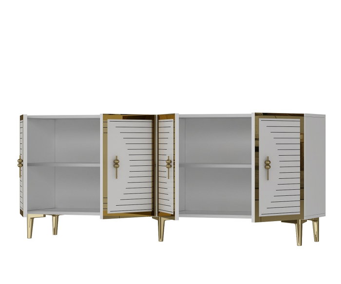 Hanah Home Consola 180 Blanco y Dorado 180 cm (An) x 75 cm (Al) x 32 cm (Pr)