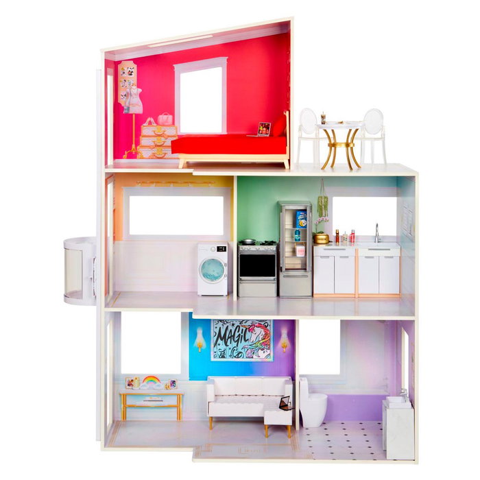 Rainbow High Townhouse - Casa de madera de 3 plantas y 6 habitaciones con ascensor funcional