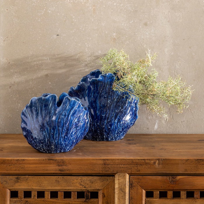 Jarrón Azul Cerámica Decoración 20 X 12 X 17,50 cm (Set de 2)