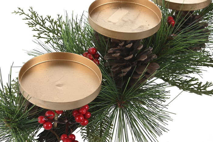DKD Home Decor Portavela Navidad Tradicional Rojo Verde Metal y PE 24 x 12 x 43 cm (4 Unidades) para 3 Velas