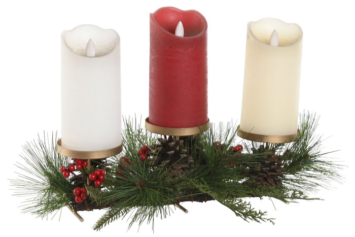 DKD Home Decor Portavela Navidad Tradicional Rojo Verde Metal y PE 24 x 12 x 43 cm (4 Unidades) para 3 Velas