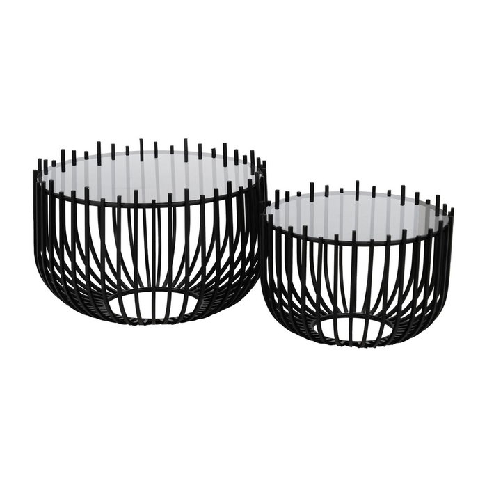 Ixia Set de 2 Mesas de Centro Negro Metal y Cristal