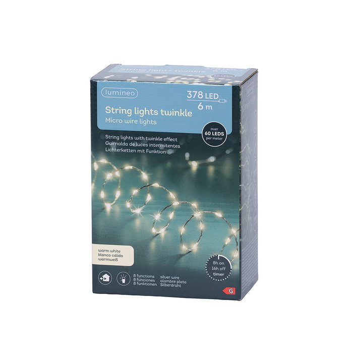 Lumineo Guirnalda Micro LED 378 LEDs Luz Cálida, Cable Alambre Plateado 6 m