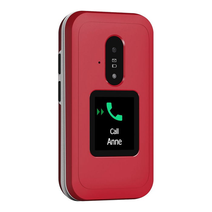 Doro Leva E30 - Teléfono Móvil Básico 4G LTE, Pantalla Dual (2.8" Principal + 1.77"), Cámara 0.3 MP, Batería 1150 mAh Extraíble, Rojo y Blanco, Resistente IP55