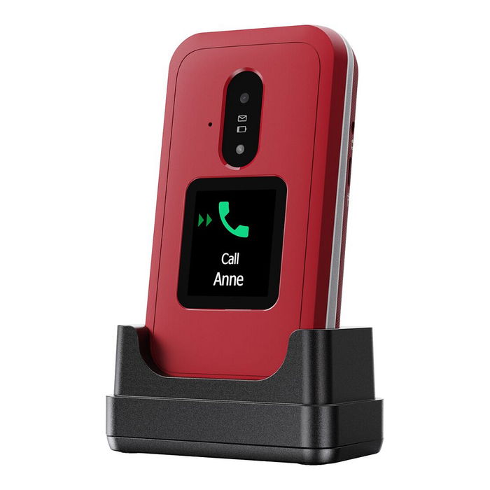 Doro Leva E30 - Teléfono Móvil Básico 4G LTE, Pantalla Dual (2.8" Principal + 1.77"), Cámara 0.3 MP, Batería 1150 mAh Extraíble, Rojo y Blanco, Resistente IP55