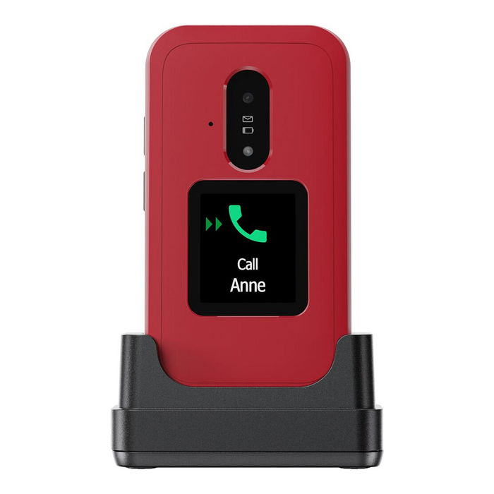 Doro Leva E30 - Teléfono Móvil Básico 4G LTE, Pantalla Dual (2.8" Principal + 1.77"), Cámara 0.3 MP, Batería 1150 mAh Extraíble, Rojo y Blanco, Resistente IP55