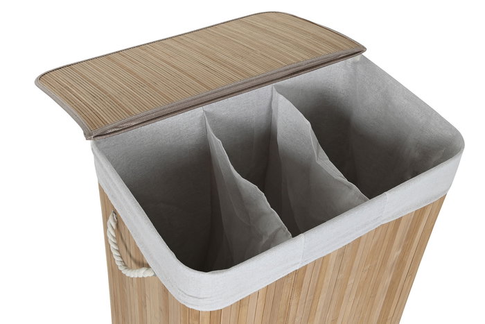 DKD Home Decor Cesta Ropa Basicos Bambú Poliéster Natural Blanco 40 x 60 x 60 cm DKD Home Decor Cesta Ropa Basicos Bambú Poliéster Natural Blanco 40 x 60 x 60 cm
