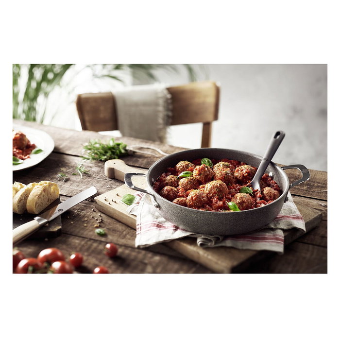 Ballarini 75002-811-0 Salina Sarten/Servierpfanne con Tapa de Vidrio 24 cm, Antiadherente Granito/Titanio 6 Capas, para Inducción