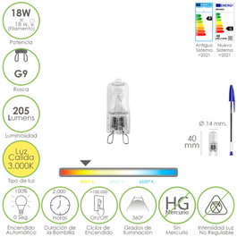 MAURER Bombilla Halógena G9 18W 205 lm 3000K