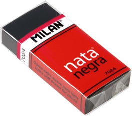 MILAN Gomas de borrar 7024 Soft Black con funda, caja de 24 unidades