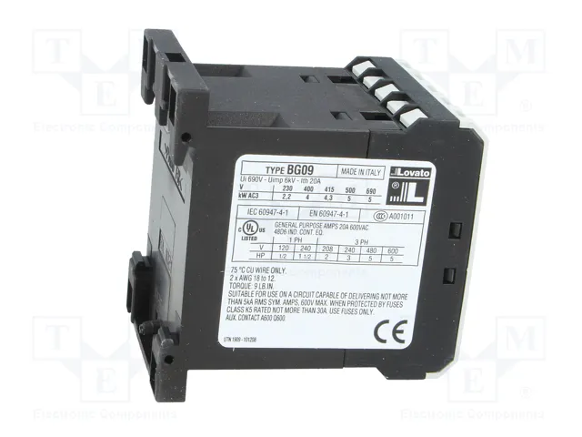 LOVATO ELECTRIC Contactor BG 3-polar 24VAC 9A