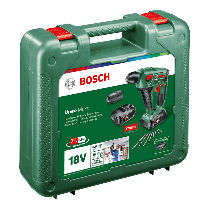 Bosch UNEO Maxx Martillo Perforador Inalámbrico 18V 2.5Ah – Negro y Verde