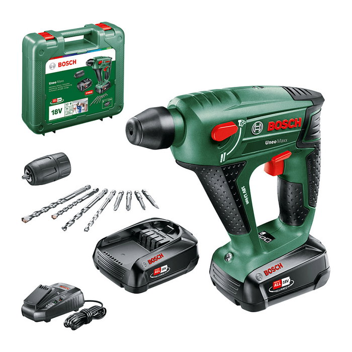 Bosch UNEO Maxx Martillo Perforador Inalámbrico 18V 2.5Ah – Negro y Verde