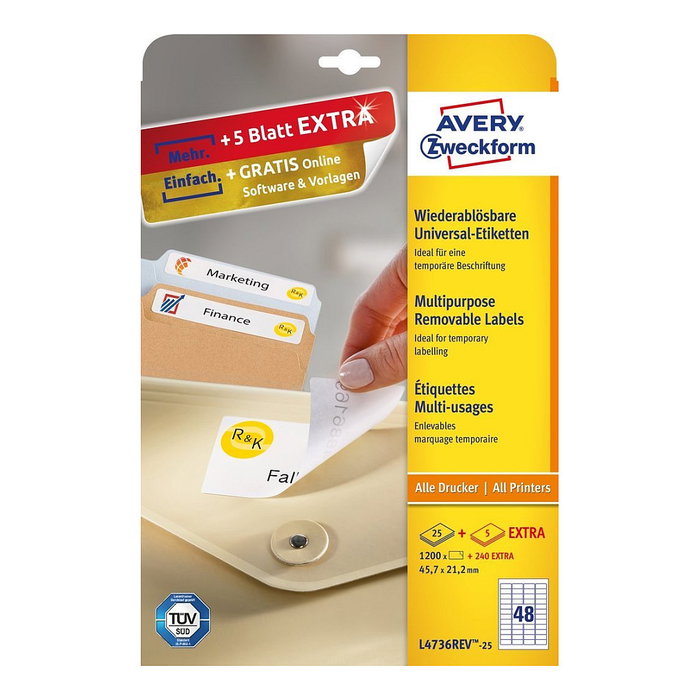 AVERY Zweckform L4736REV-25 Etiquetas Removibles Blancas 45,7 x 21,2 mm AVERY Zweckform L4736REV-25 Etiquetas Removibles Blancas 45,7 x 21,2 mm