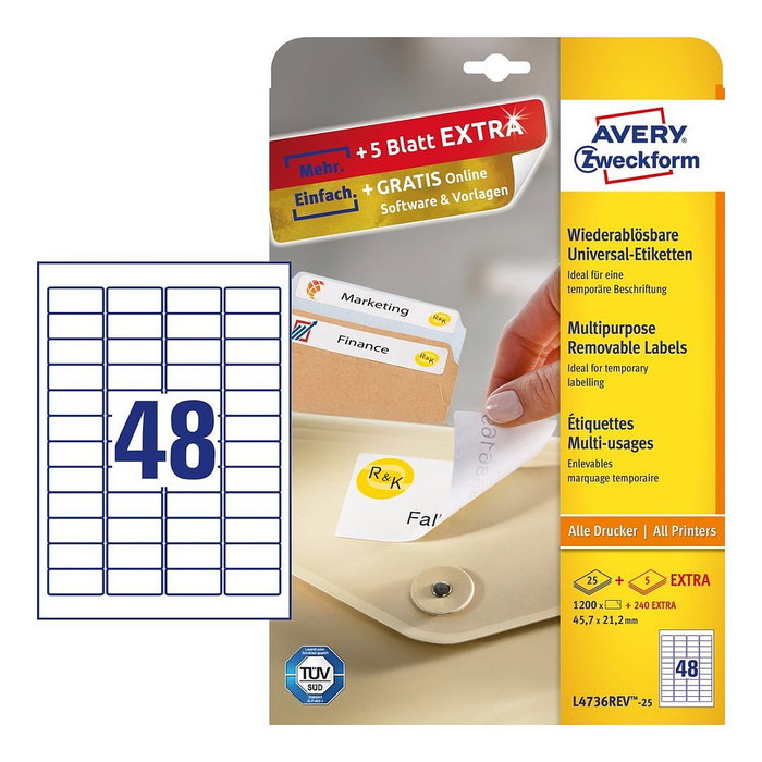 AVERY Zweckform L4736REV-25 Etiquetas Removibles Blancas 45,7 x 21,2 mm AVERY Zweckform L4736REV-25 Etiquetas Removibles Blancas 45,7 x 21,2 mm