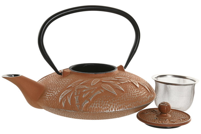 DKD Home Decor Tetera Oriental Naranja Hierro Colado Inox Set de 3 Piezas 21 x 18 x 15 cm
