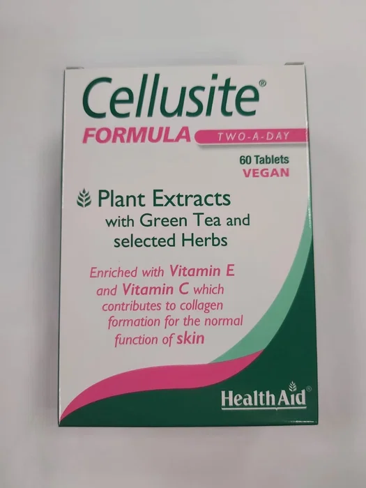 Health Aid Cellusite 60 Comprimidos - Complemento Alimenticio para la Piel con Vitamina C, Plantas y Minerales - Apto para Vegetarianos y Veganos Health Aid Cellusite 60 Comprimidos - Complemento Alimenticio para la Piel con Vitamina C, Plantas y Minerales - Apto para Vegetarianos y Veganos
