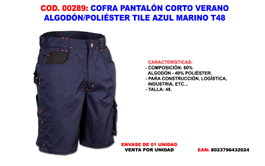 Cofra Pantalón Corto Verano Algodón/Pol. Azul Marino T48