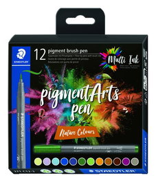 Rotulador Fibra Staedtler Pigment Arts Pen Punta Pincel Colores Naturaleza Estuche De 12