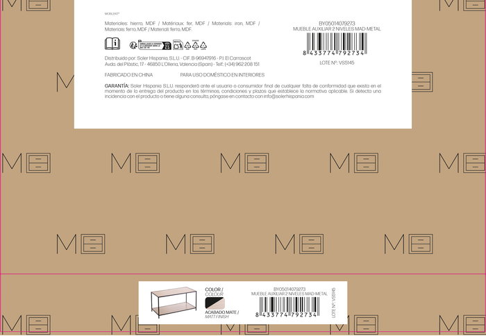 Inde Mueble Auxiliar 2 Niveles Madera Metal 78 x 38 x 38 cm (3 Unidades)