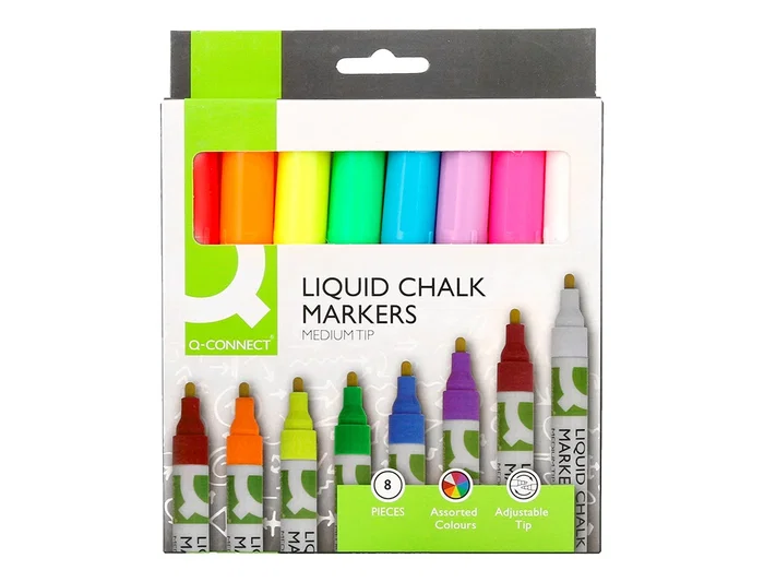 Q-connect Rotulador de tiza líquida punta redonda trazo 3 mm, caja de 8 unidades, colores surtidos