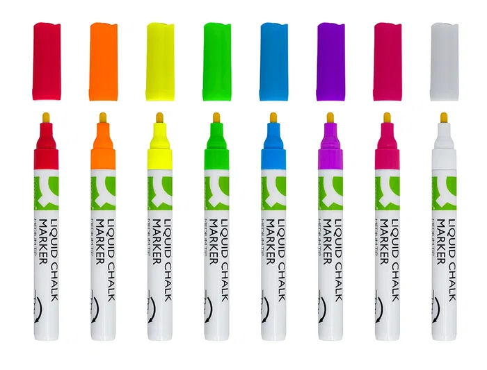 Q-connect Rotulador de tiza líquida punta redonda trazo 3 mm, caja de 8 unidades, colores surtidos