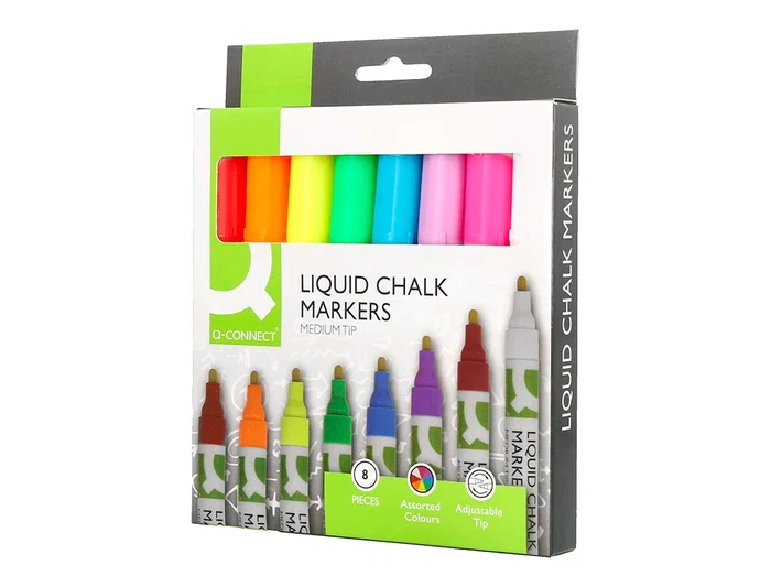 Q-connect Rotulador de tiza líquida punta redonda trazo 3 mm, caja de 8 unidades, colores surtidos