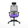 Silla de oficina Horna con mecanismo Sincro/Traslack tapizada con Tela color Lila y malla color Gris. Equipada con lumbar 1D, Brazos 1D, Cabecero Fijo y Ruedas 65 mm parqué