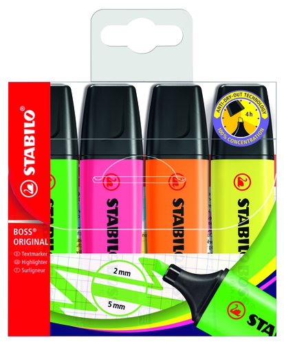 Stabilo STABILO BOSS Original Estuche de 4 Marcadores Fluorescentes Surtidos