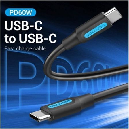 Vention Cable USB 2.0 Tipo-C a Tipo-C, Macho a Macho, 50 cm, Negro, COSBD, Cable de Datos para Carga y Sincronización