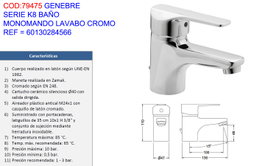 GENEBRE Serie K8 Monomando de Lavabo Cromo